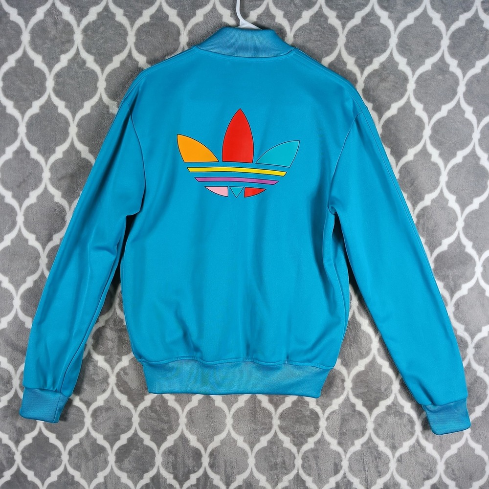 Adidas Track Jacket Mens Small Blue Pharrell Williams Trefoil Multi Color Logo